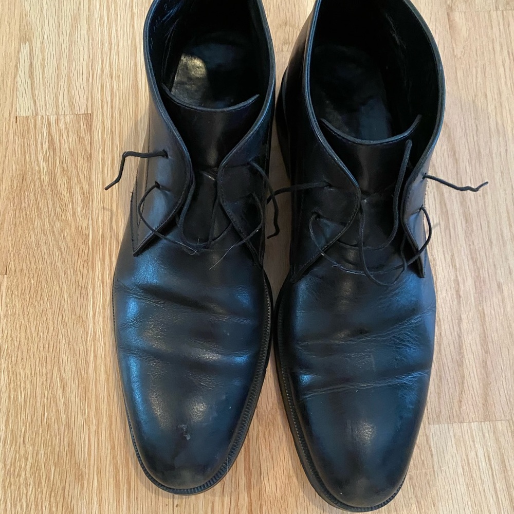 Ferragamo black leather lace up boots